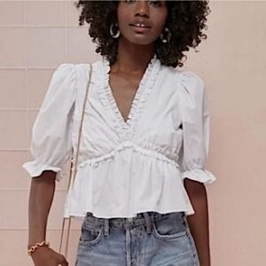 *NWT Hyacinth House Canary Womens white cotton ruffled rela blouse Size XS